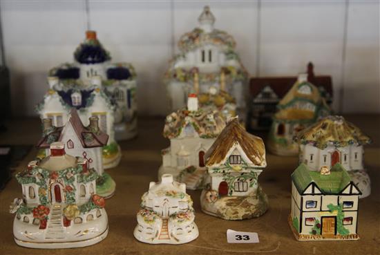 13 19th century Staffordshire pastille burners and cottages